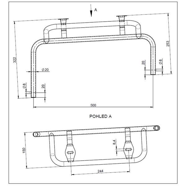 Držák boční kapotáže P. 506 - vrtaný ze strany - pro průměr trubky 30 mm